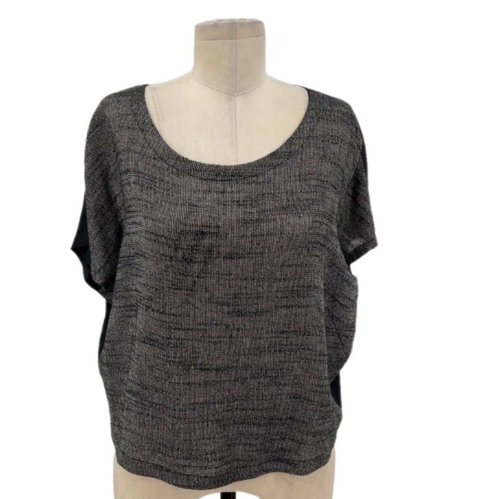 Eileen Fisher Gray Short Sleeve Organic Linen Blend Blouse